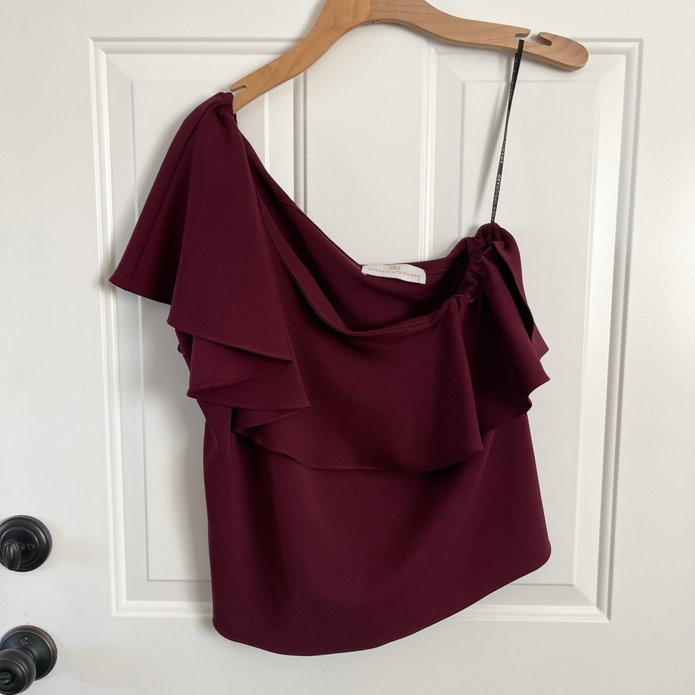 Amanda Uprichard one shoulder burgundy wine blouse